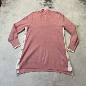 Chicos Sweater Womens SIze 1/M‎ Rose Pink Side Button Tunic Cashmere Blend
